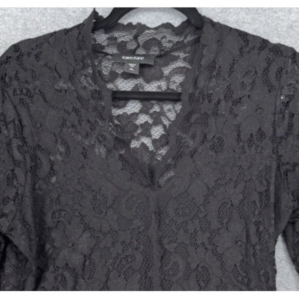 Karen Kane Black Lace Sheath Dress XL Made in USA‎ V-Neck 3/4 Sleeve Cocktail